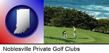 two golfers on the green at an oceanside golf course in Noblesville, IN